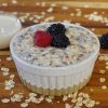Delicious overnight oats topped with fresh berries, perfect for a nutritious breakfast.